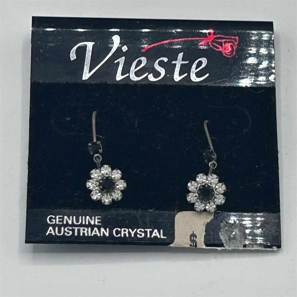 Vieste Dangle Earrings Black Austrian Crystal Floral